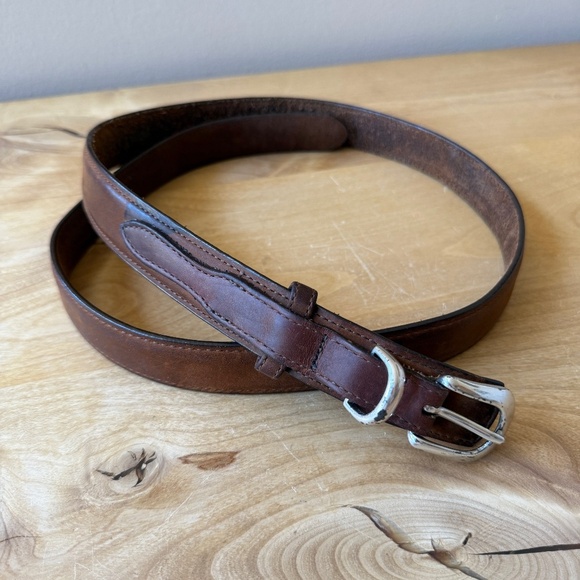 ORVIS LEATHER BELT BROWN WESTERN SOLID BRASS BUCKLE WESTERN CLASSIC MEN SZ 40 - Picture 1 of 10
